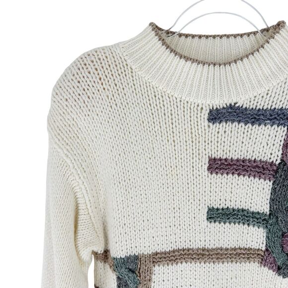 Essex Junction Vintage Sweater Womens M 80s Cottagecore Grandmacore Shoulder Pad - Picture 6 of 14